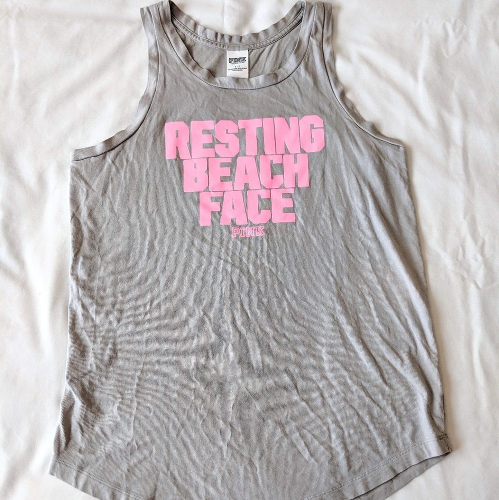 VS PINK Resting Beach Face Grey Tank